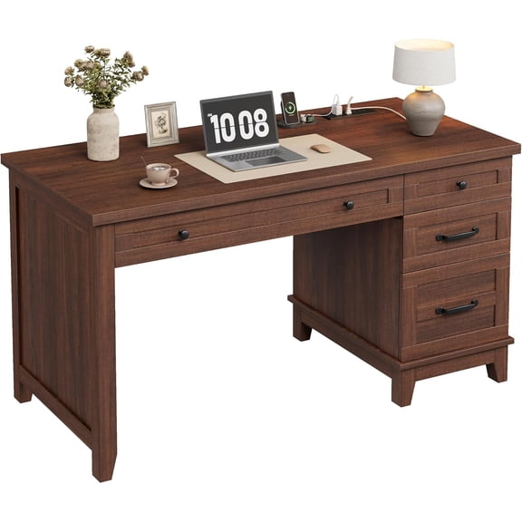 M optimized Wood Executive Desk with Power Outlet, Home Office Desk with Drawers, Work Desk with File Cabinet, Computer Desk for Work, Study, Writing