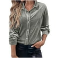 thumbnail image 5 of Women's Velvet Cardigan - Long Sleeve Turndown Collar Blouse, Solid Color Shirt, 5 of 8