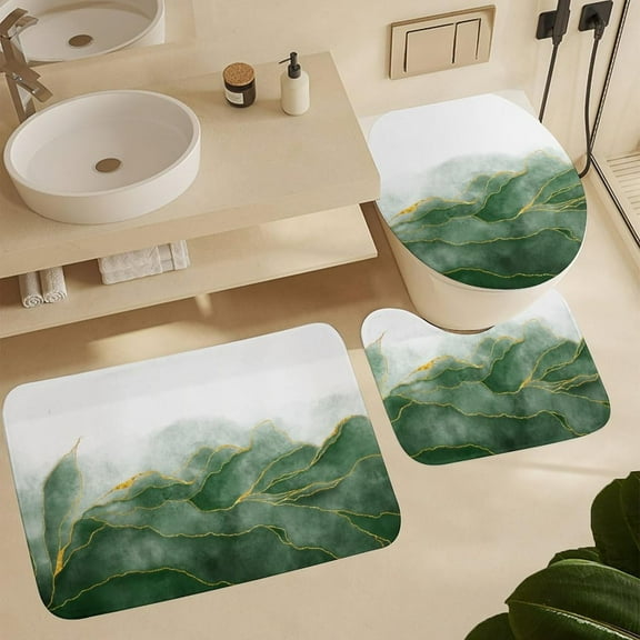 Stylish White Blue Marble Bathroom Rugs Sets 3 Piece Non-Slip Gold Liquid Paint Bath Mat Toilet Seat Cover and Rug Set Absorbent Bathroom Decor Sets for Bathroom Floor 16"x24"