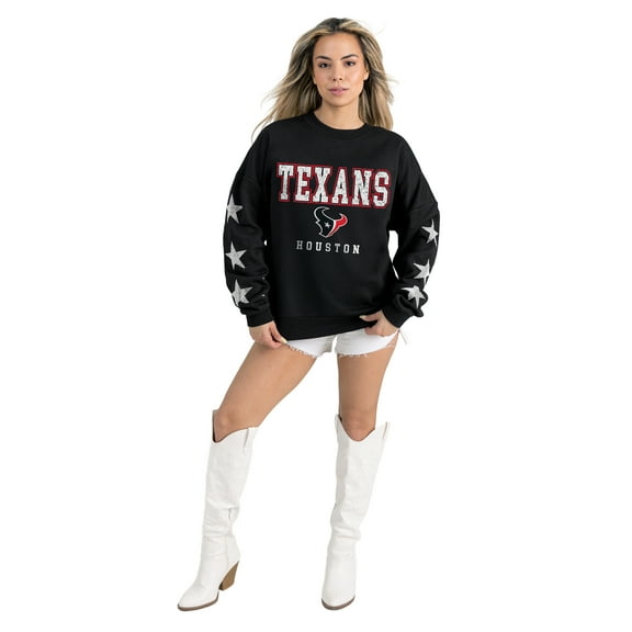 Women's Gameday Couture  Black Houston Texans Velocity Relaxed Rhinestone Pullover Sweatshirt