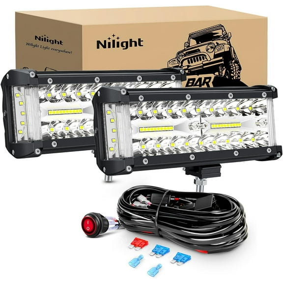 Nilight Side Shooter LED Light Bar 2PCS 7inch Triple Row Spot Flood Combo Lights Led Work Light with Wiring Harness Kit for off Road Fog Light Driving Light on Truck SUV ATV UTV
