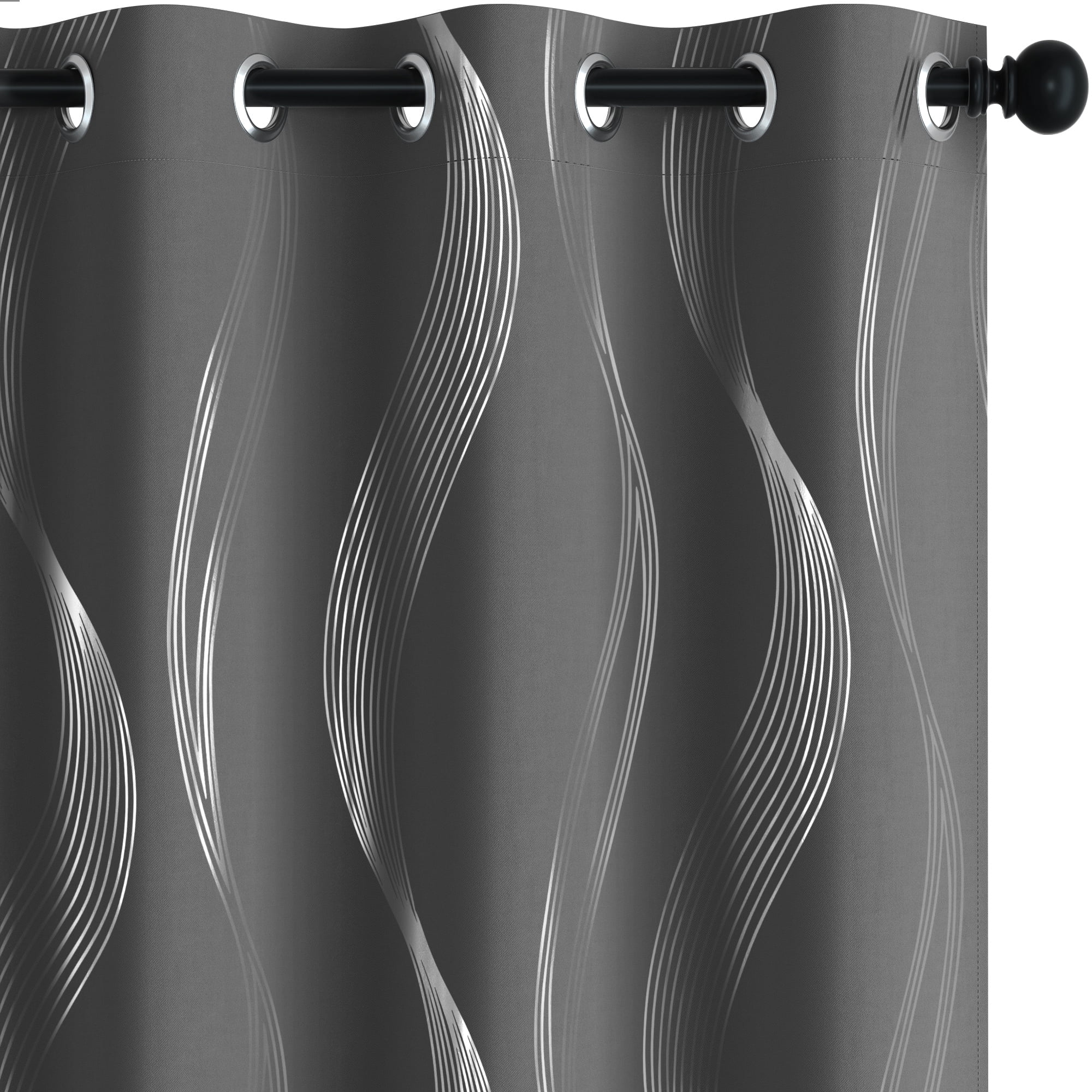 Deconovo Blackout Curtains for Bedroom, 72 inch Long - Thermal Insulated Panels, Wave Lines Pattern (52 x 72 inch, Dark Gray, 2 Panels)