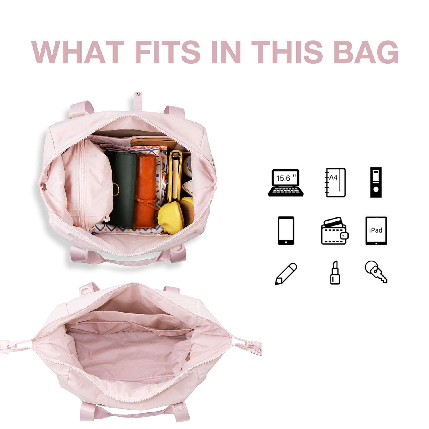 BAGSMART Travel Duffel Gym Bag for Women/Men, Weekender Carry on Overnight Bag, 30L Large Tote Bag Shoulder Handbags with Yoga Mat Bag Buckle & Trolley Sleeve, Pink