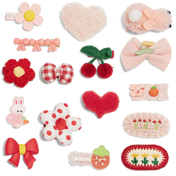 Hair Clips for Girls 16 Pcs No Slip Assorted Barrettes Bows Pink Red Cute Hair Accessories for Women Girls