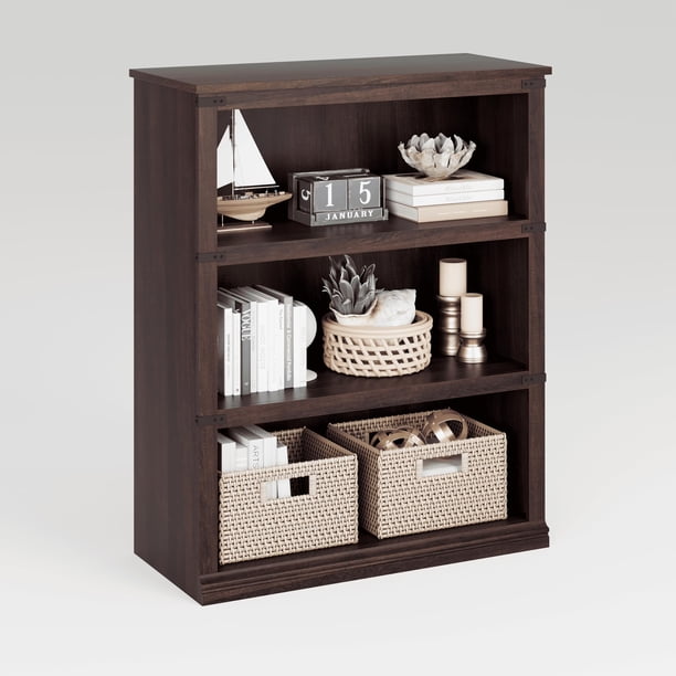 QinaQin Librero alto estilo farmhouse, con repisas abiertas y acabado madera rústica, ideal para exhibir libros, decoración y organizar sala u oficina