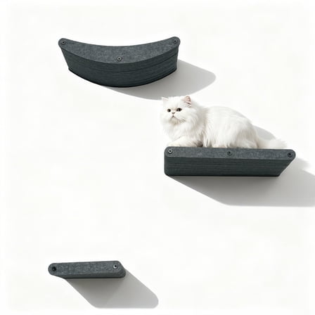 VIXLON Wall Mounted Cat Shelves (Set of 3) by Pryde Pets - 100% Sustainable PET Felt Feline Enrichment Climber Furniture for Small & Large Indoor Cats, Modern Climbing Gym Jungle Design