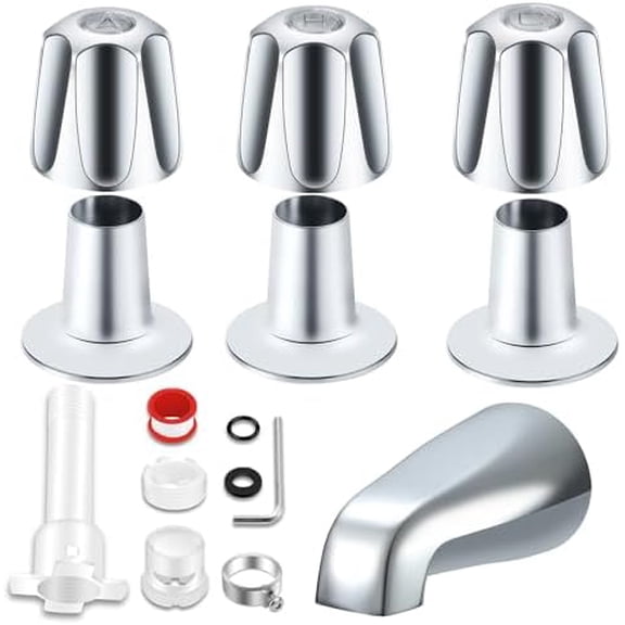 Tub Shower Trim Kit, Chrome Shower Knob 3 Piece and Bath Tub Spout, Compatible with Price/Pfister Verve 3 Handle Tub Faucet, for 1/2'' Pipe Male Thread Connection, 3/4'' IPS Pipe Inside Thread