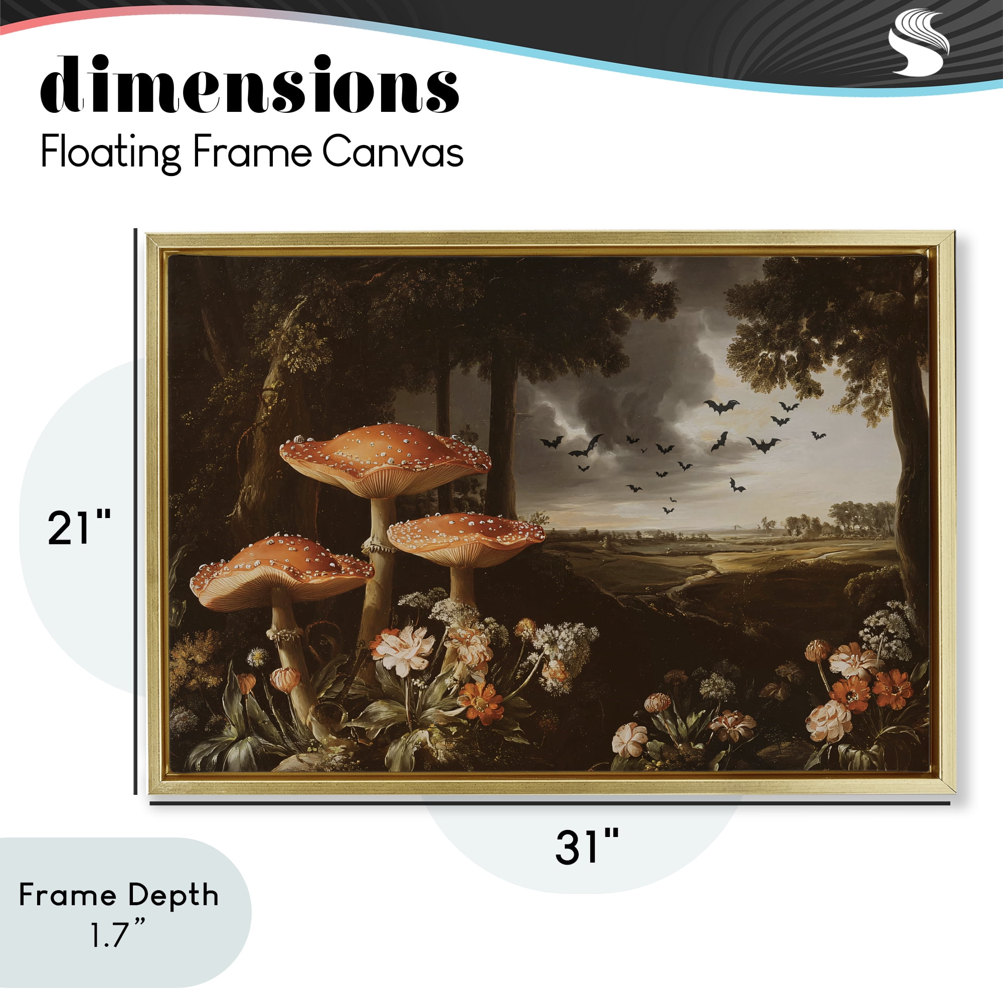 Stupell Industries Bats in Autumn Forest Gold Framed Floater Canvas Wall Art, design by Jacky Ngan