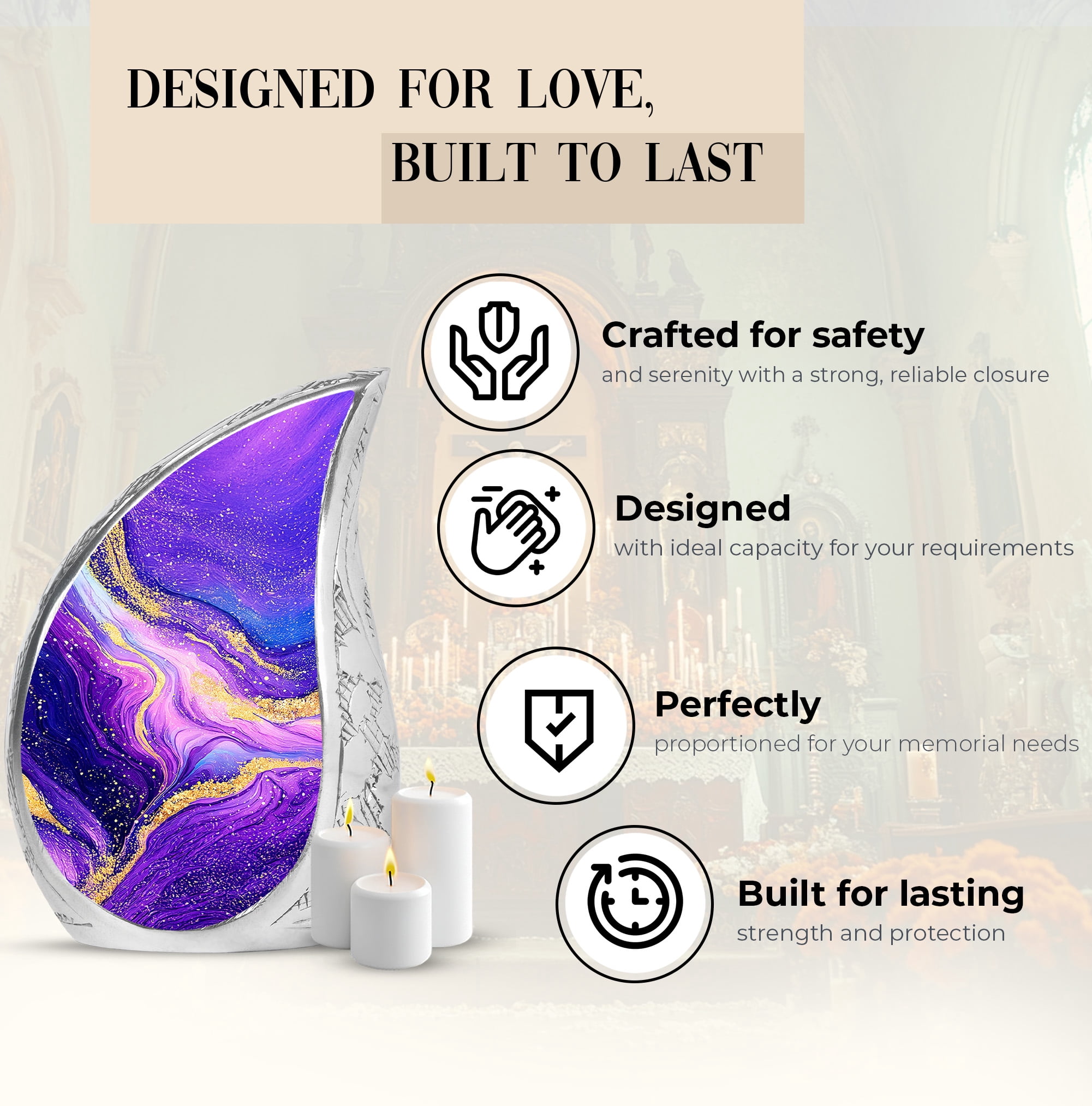 Purple And Gold Pattern Large Urns For Human Ashes Adult Female - Cremation Urn For Ashes Adult Women - Decorative Ash Urns - Memorial Gifts For Funeral Urn 10Inch & 200 Cubic Inches Capacity