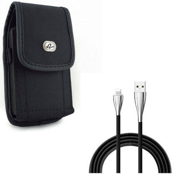 Charger Cord 10ft USB Cable w Rugged Case Belt Clip for iPhone XS Max/8 PLUS/7 Plus/6S Plus/6 Plus - Power Wire Long Sync Fast Charge and Holster Canvas Cover Pouch Carry