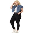 thumbnail image 3 of DARING DIVA Women's Plus Button Down Cap Sleeve Cropped Jacket 1X Mid Blue, 3 of 6