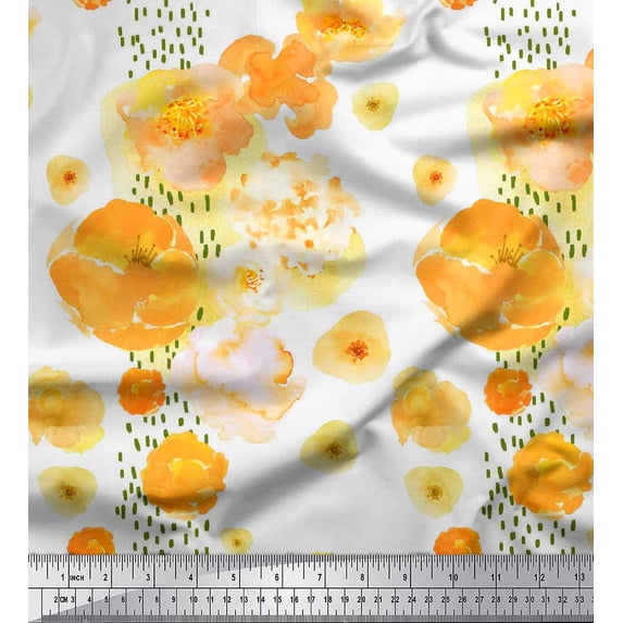 Soimoi Cotton Voile Fabric brush stroke & floral Watercolor Printed Craft Fabric by the Yard 42 Inch Wide