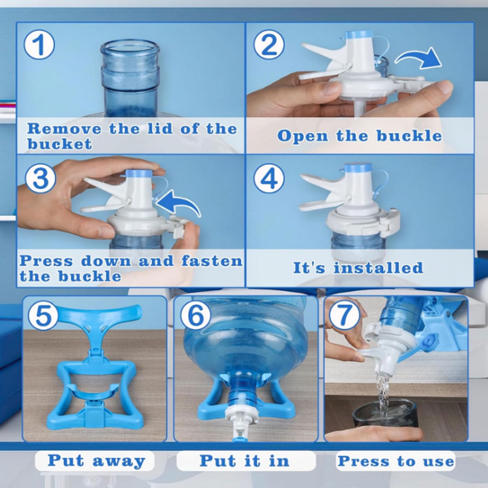 Rupoun Foldable Water Bottle Stand Dispenser Rack with 3 Valves and Caps for 5 Gallon Water Barrel, Heavy Duty Plastic Jug Holder for Home Office and Camping, White (9.4 in / 24 cm)