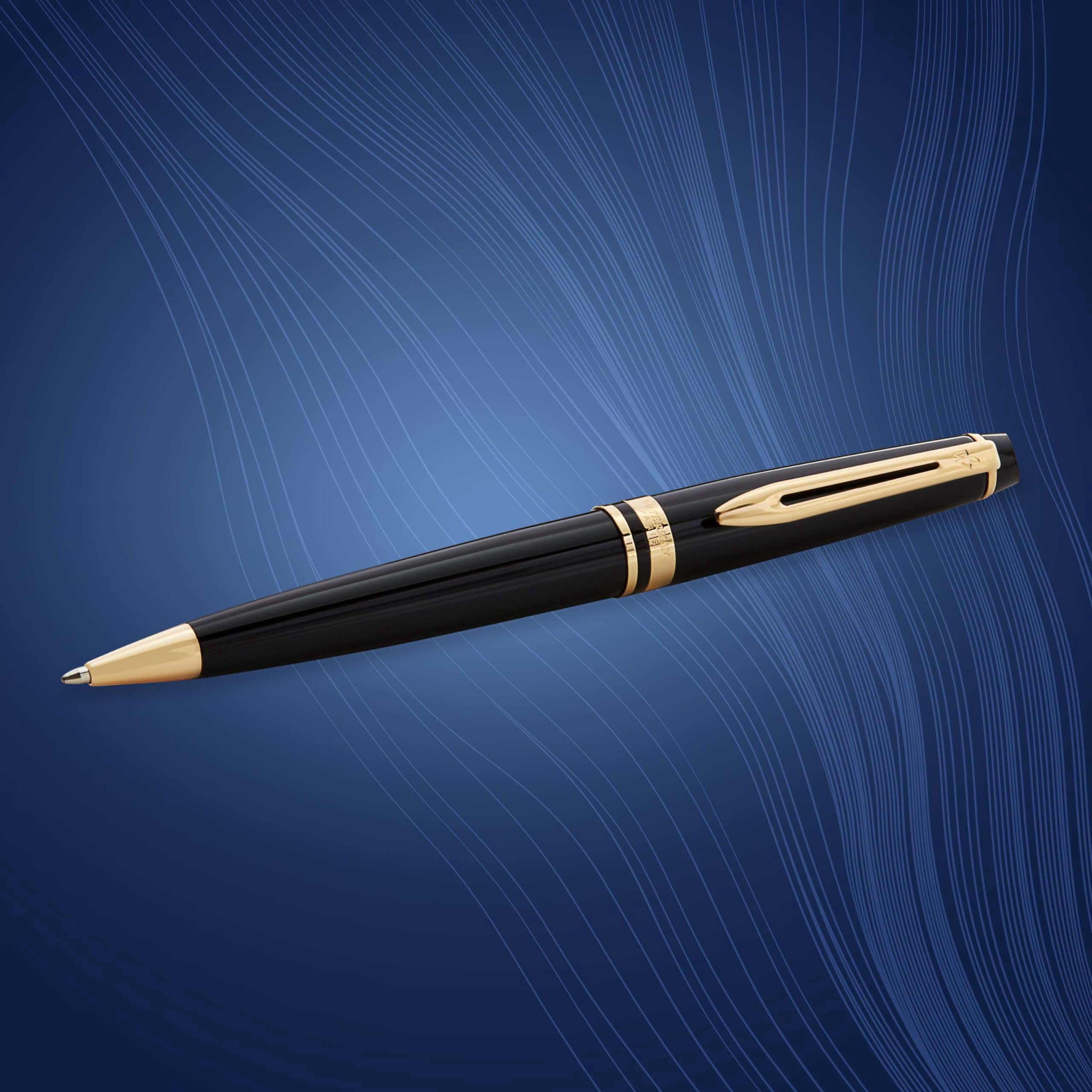 Expert Ballpoint Pen  Black With Golden Trim Medium Tip Blue Ink Gift Box