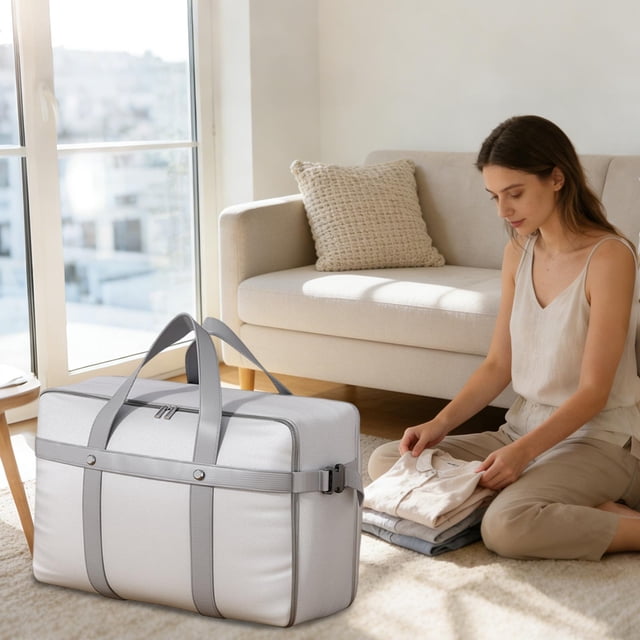 Bolsa para guardar colchas | Caja organizadora de gran capacidad | Tela Oxford plegable, asas resistentes, apilables, ahorro de espacio para ropa y mudanzas | Gray