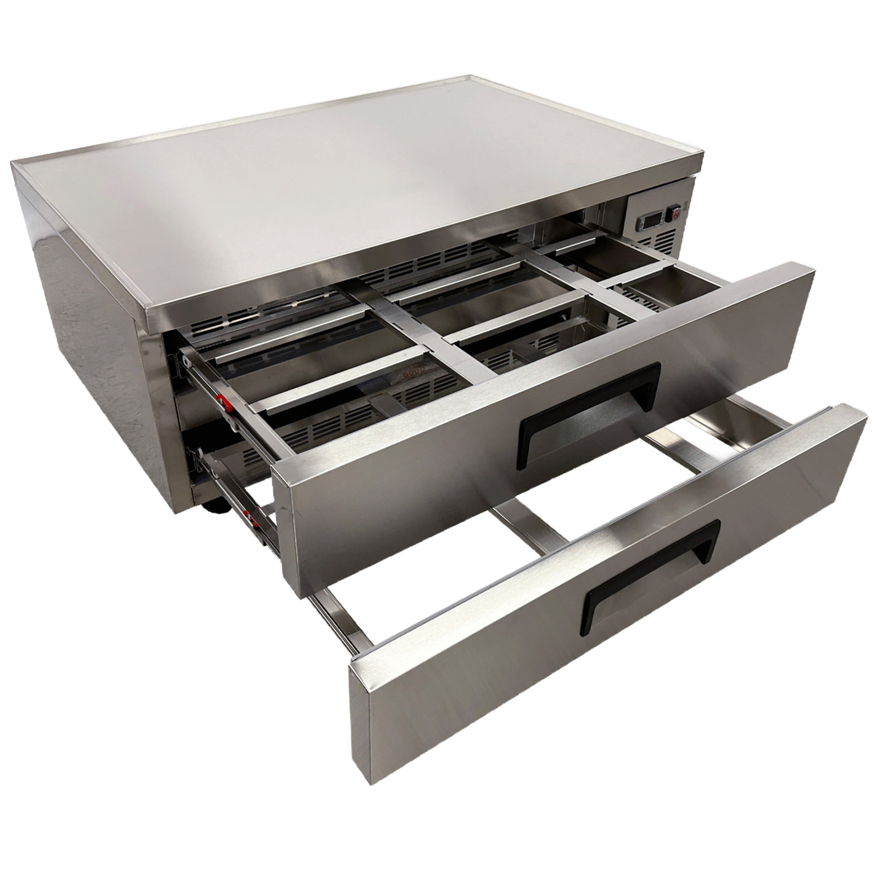 48" Refrigerated Chef Base Refrigerator, 2 Drawer Stainless Steel Commercial Undercounter, 33–41°F Digital Control, R290, 115V, NSF/ETL