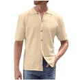 thumbnail image 1 of Camisetas Elvqul para Hombre Playa Beige Algodón de Color Sólido Manga Corta con Solapa, 1 of 5