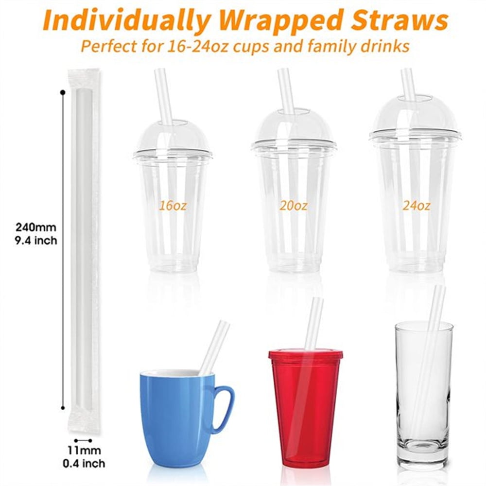 100 Pack Disposable Jumbo Plastic Straws for Drinking Smoothies & Bubble  Boba Tea, Individually Wrapped Large Wide Fat Straw for Milkshakes, 9.5x0.5