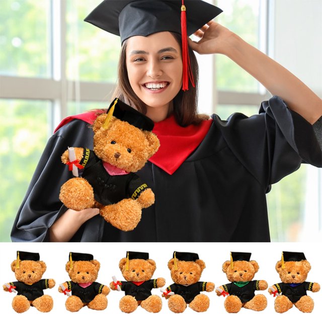 Juguete de peluche de oso de graduación | Gorro y bata de médico | Animal de peluche | Tela de poliéster suave | Gafas y pergamino detallados | Regalo conmemorativo | Muñeca decorativa | 13.7