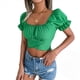 thumbnail image 3 of Blusa Informal de Verano con Cuello Cuadrado, Mangas y Hombros Descubiertos para Mujer, con Volantes y Lazo en la Espalda. Verde XL, 3 of 10