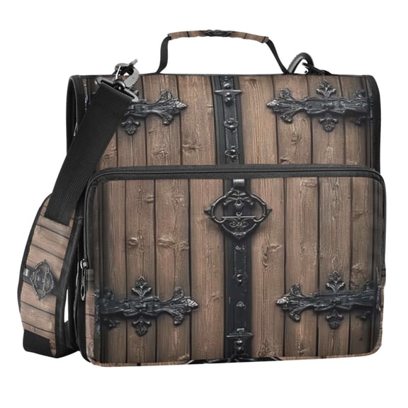 Zipper Binder Wooden Door 1.5 Inch Binder Folder Bag with Shoulder Strap and Handle
