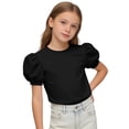 thumbnail image 4 of CYRBOKO Girls Summer T-Shirts, Cotton Puff Sleeve Casual Pullover Short Sleeve Tops Black Size 12-13 T, 4 of 6