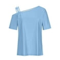thumbnail image 4 of Guluxicc Women's Off Shoulder Shirts Casual Solid Color Short Sleeve Pullover Tops, Blue, XL, 4 of 7