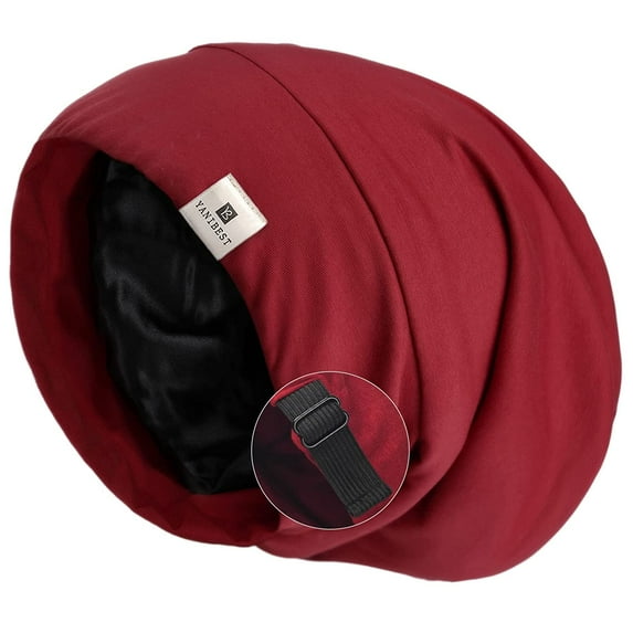 YANIBEST Silk Satin Bonnet Hair Cover Sleep Cap - Red Adjustable Silk Lined Slouchy Beanie Hat for Night Sleeping,M