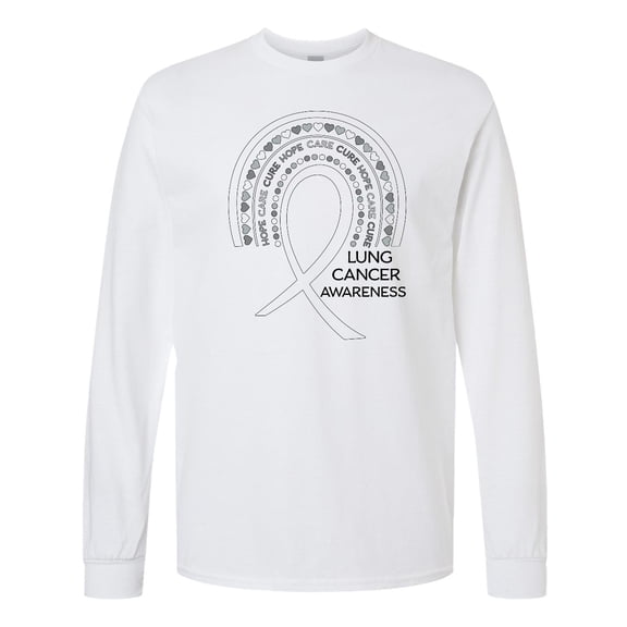 Inktastic Lung Cancer Awareness Rainbow Ribbon with Hearts Long Sleeve T-Shirt