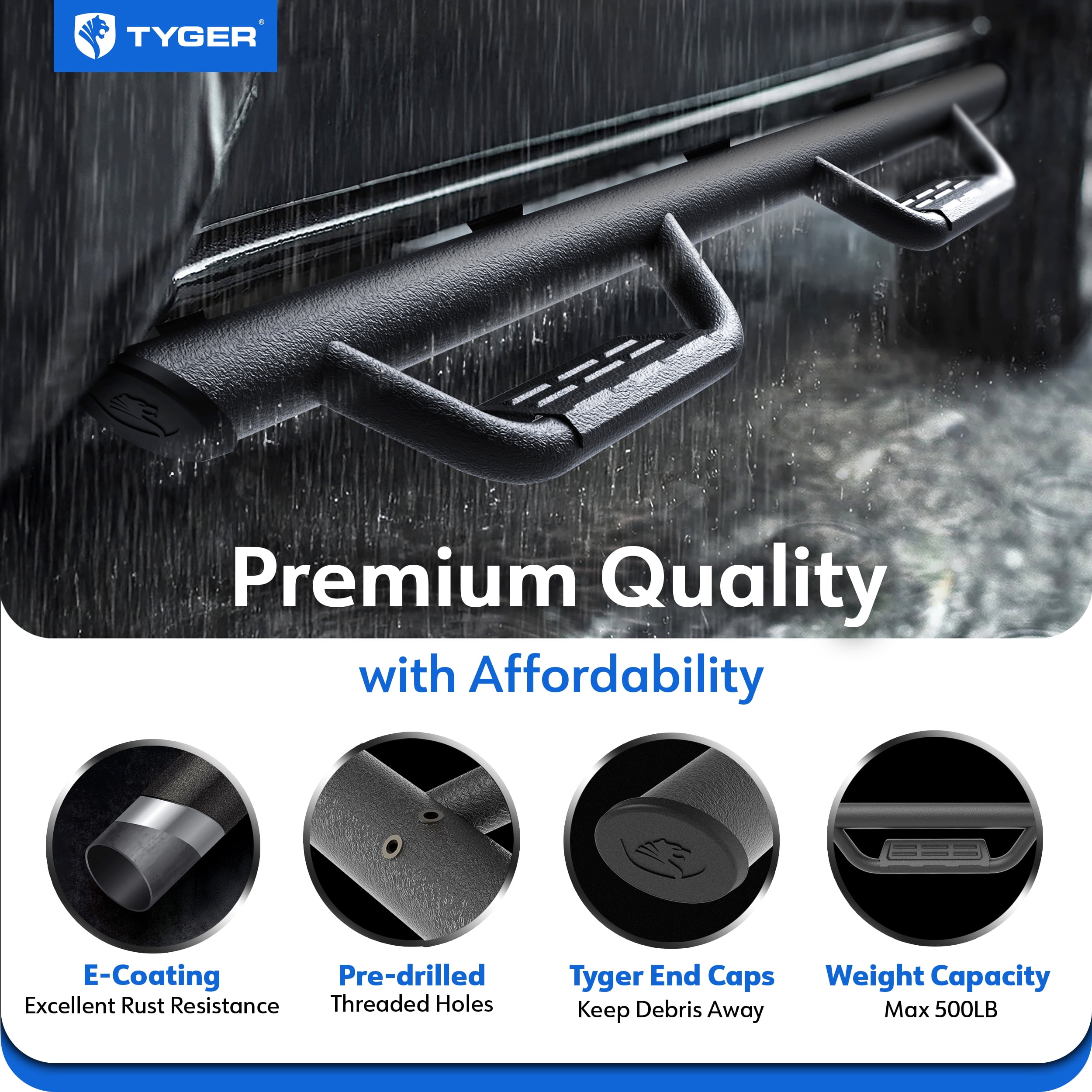 Tyger Auto Tyger Access Running Boards Compatible with 2019-2026 Ford Ranger | Supercrew Cab | TG-AS2F24032 | Textured Black Drop Step Rail