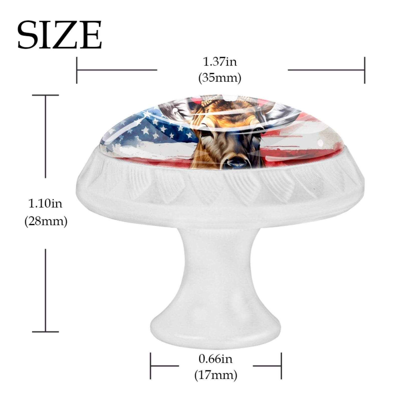 4 Pcs Deer and American Flag Knobs for Kitchen Cabinet Cupboard Dresser Bookcase Drawer Pulls Handles Round Home Decor