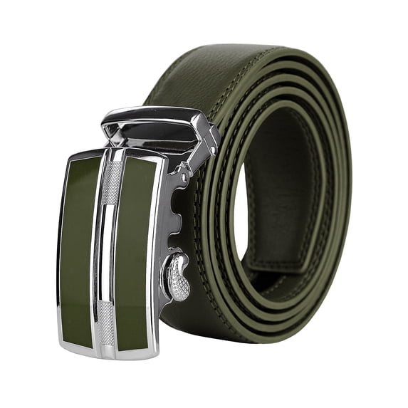 NYFASHION101 Men's Genuine Leather Ratchet Dress Trim to Fit Belt with Automatic Buckle, DS7892, Olive, Large
