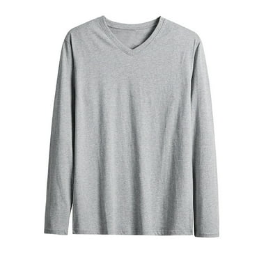 AKOEE Cotton T-Shirts for Men Long Sleeve Tops Soft Base Layer Tee Shirt V Neck Breathable Plain Tshirts