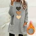 thumbnail image 2 of Fleece Tunic Tops for Women with 2 Pockets Hearts Print Crewneck Long Sleeve Fuzzy Sherpa Sweaters Pullover (L, Gray), 2 of 4