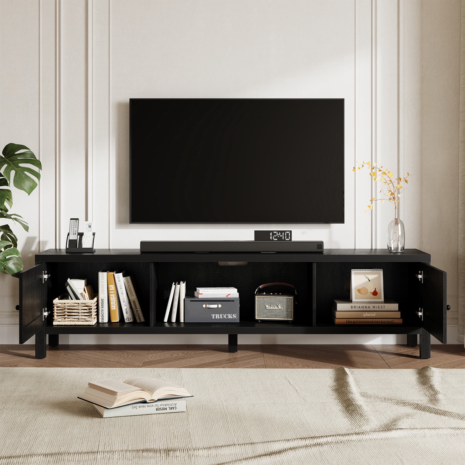 Furnibear 70" Modern TV Stands for 65 70 Inches TV, Media Console, with TV Entertainment Center with Cabinet Storage for Bedroom Living Room,Black