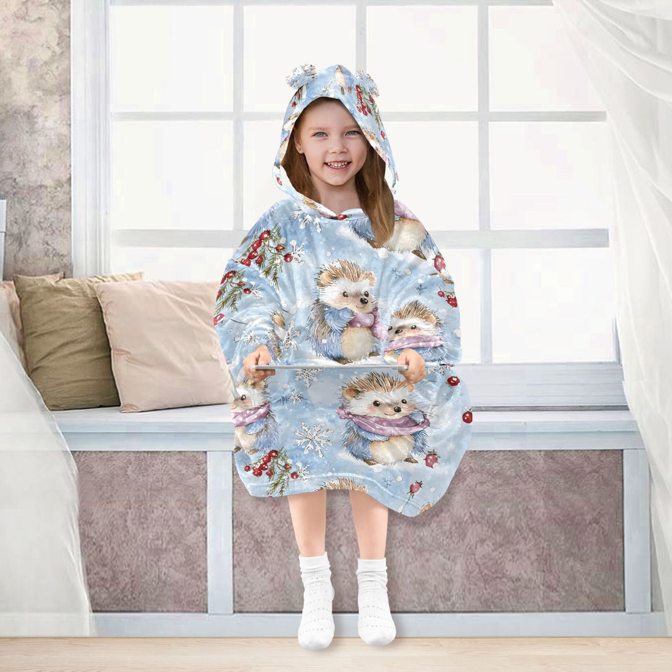 joogoo Wearable Blanket Hoodie for Cute Hedgehog Oversized Sherpa Hooded 3-14 YR M