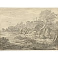 thumbnail image 2 of Pieter de Molijn 18x14 Black Ornate Wood Framed Double Matted Museum Art Print Titled - A Farmyard with Men Repairing a Wheel (1654), 2 of 5