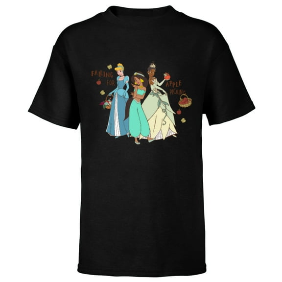 Disney Princess Falling for Apple Picking - Short Sleeve T-Shirt for Kids - Customized-Black