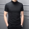 thumbnail image 1 of Men Mock Neck Basic Plain Blouse T-Shirt Pullover Short Sleeve Top Bottoming Top, 1 of 9