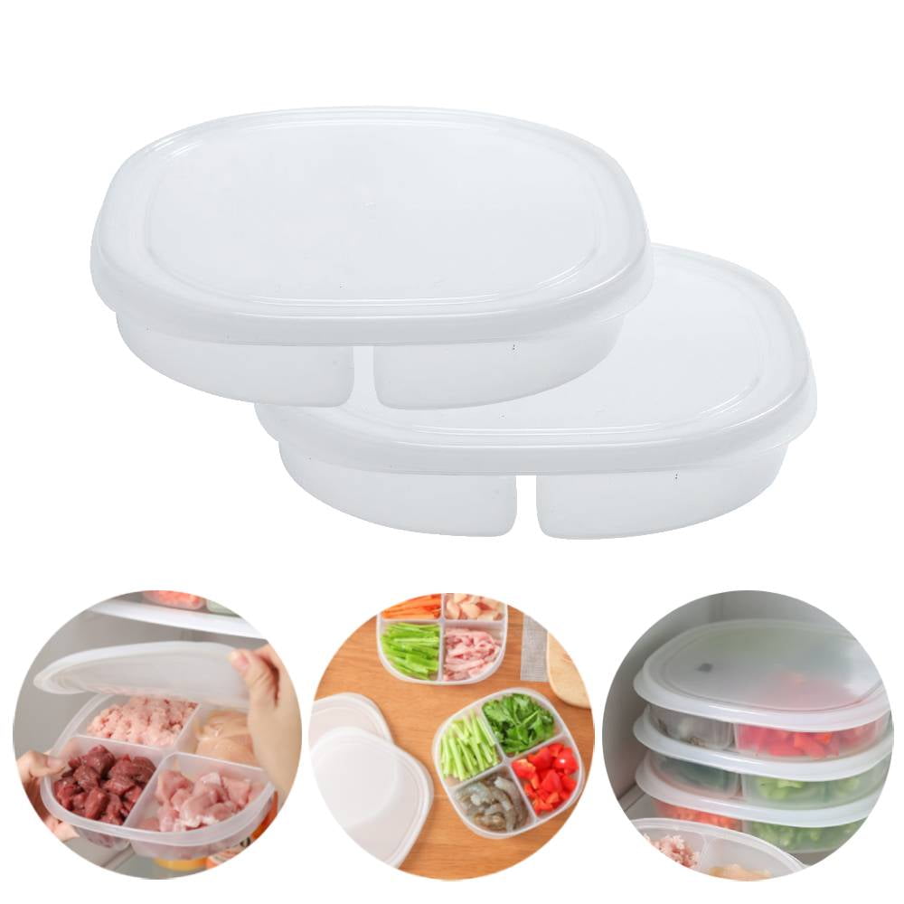 4 Compartments Fridge Fresh Keeper Box with Lid,Fruit Meat Lettuce Food