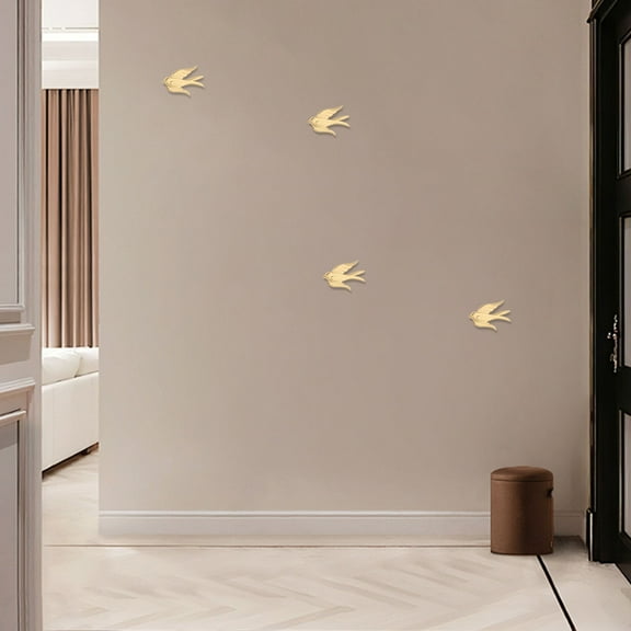 Clispeed Lifelike Flying Birds Metal Wall Art Golden Brass Ornament for Home Decoration