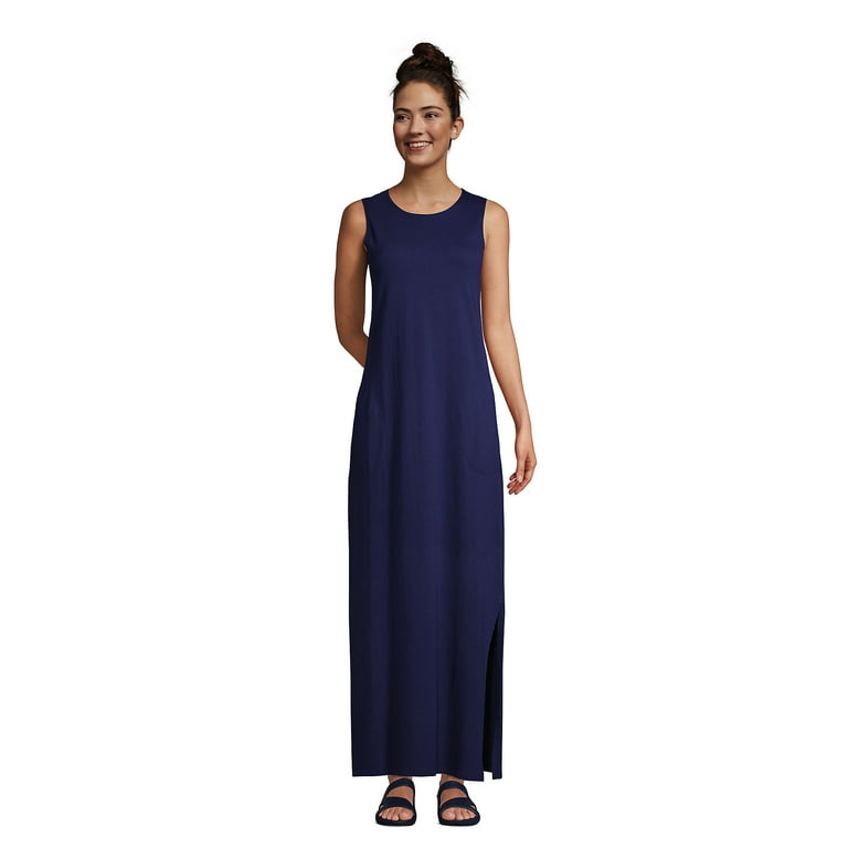 Lands End Women s Petite Cotton Jersey Sleeveless Swim Cover up Maxi Dress Walmart