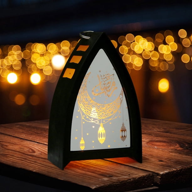 Lámpara cortina LED - Luz nocturna de madera y plástico de 15" con candelabro, adornos decorativos para el hogar, Ramadán y decoración de campanillas.