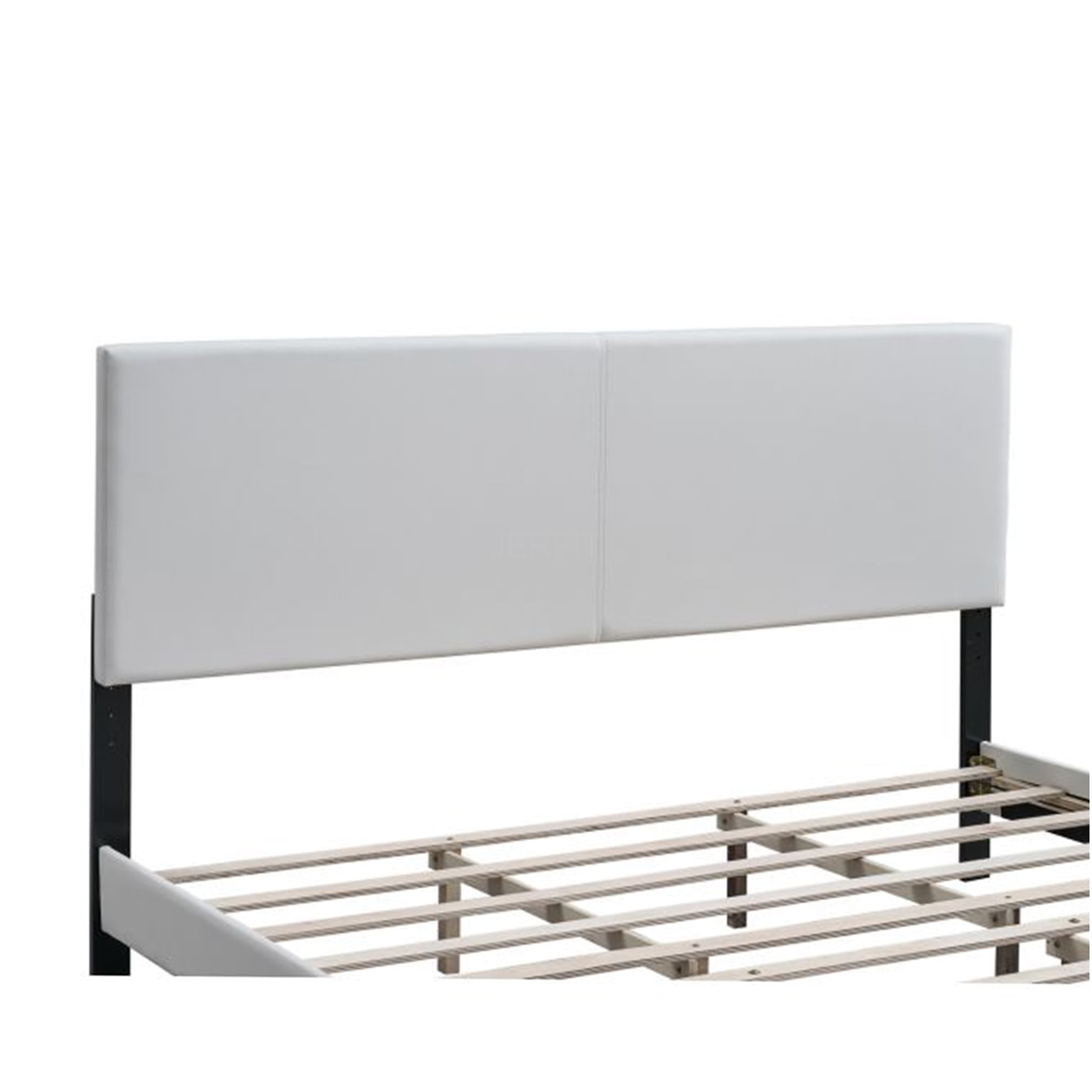 JERFIT Queen Upholstered Bed Frame with Adjustable Headboard, White Modern Platform Bed, No Box Spring Needed