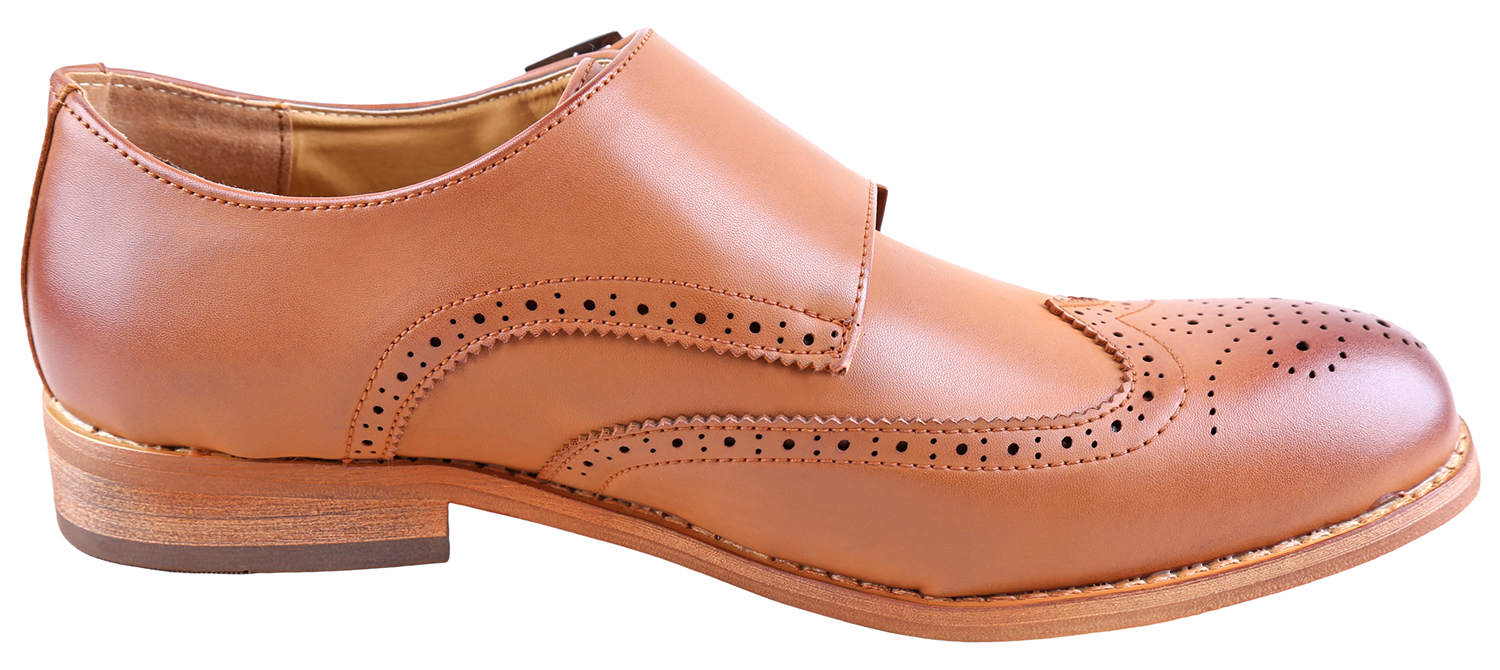 Urban Fox Allen Men's Dress Shoe | Double Monk Strap | Brogue | Wingtip Shoes for Men | Light Brown 9 M US - image 2 of 7