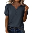 thumbnail image 2 of Women's Loose-Fit Linen Button-Up Shirt with Short Sleeves and Round Neck, 2 of 6