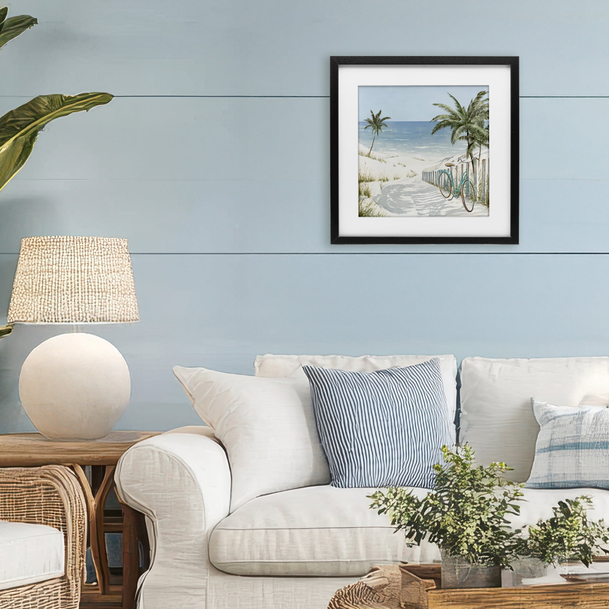 Stupell Industries Beach Bike Coastal Scene Black Framed Print Under Glass, design by Lorenzo Collective