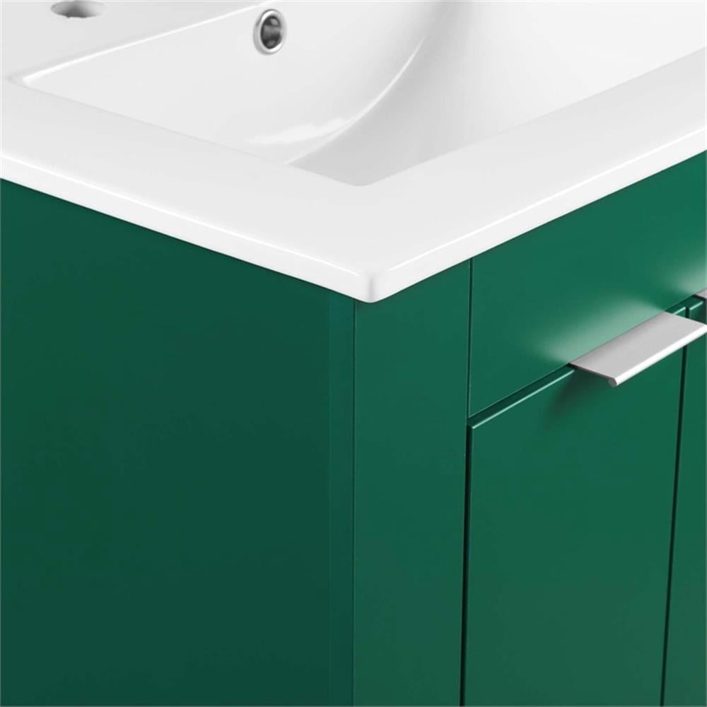 Modway Maybelle Modern Wood/Ceramic Bathroom Vanity in Green/White