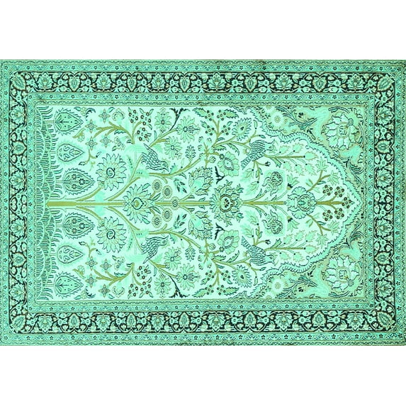 Ahgly Company Machine Washable Indoor Rectangle Persian Turquoise Blue Traditional Area Rugs, 7' x 9'