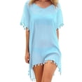 thumbnail image 2 of BKQCNKM Cover Up for Beach,swim Suits for Women 2024,women's Solid Round Neck Chiffon Tassel Large Loose Beach Cover Chiffon Plus Size Swimsuit for Women,swim Cover Up for Women Light Blue One Size, 2 of 6